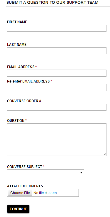 Converse Customer Service, Contact Form 